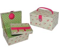 alles-meine.de GmbH 2 TLG. Nähkorb groß eckig - Creme kleine Rosen Stoff Nähkasten Nähkästchen bunt Handarbeitskorb rosa