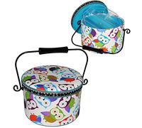 alles-meine.de GmbH 2 TLG. Nähkorb XL groß RUND - mit Eulen bunt - mit Metallhenkel - Nähkasten -Nähkästchen Handarbeitskorb/leer Eule