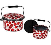 alles-meine.de GmbH 2 TLG. Nähkorb XL groß RUND - mit Marienkäfer Stoff bezogen in rot gepunktet - mit Metallhenkel - Nähkasten für Handarbeiten Nähkästchen - Handarbeitskorb lee..