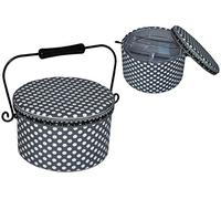 alles-meine.de GmbH 2 TLG. Nähkorb XL groß RUND - Punkte grau weiß - mit Metallhenkel - Nähkasten für Handarbeiten Nähkästchen Handarbeitskorb leer gepunktet