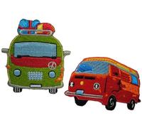 alles-meine.de GmbH 2 TLG. Set Bus 6,8 cm * 4,7 cm Bügelbild Aufnäher Applikation rot bunt Retro