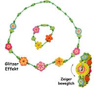 alles-meine.de GmbH 2 TLG. Set Kette + Armband - Blüten & Blumen - bunt - aus Holz - Schmuck/Perlenkette - Bunte Holzperlen/Perlen - Kinderschmuck - Halskette - Kinderk..
