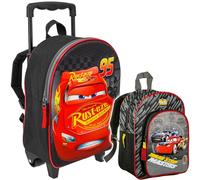alles-meine.de GmbH 2 TLG. Set: Kinder Trolley & Rucksack - Cars - Auto - Lightning McQueen - 3D Effekt - wasserabweisend & beschichtet - für Mädchen & Jungen - Trolly mit Rollen..