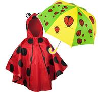 alles-meine.de GmbH 2 TLG. Set: Regenschirm + 3D Effekt - Regenponcho - lustige Marienkäfer - Kinderschirm - Ø 72 cm - Regencape - Kinder - 2 bis 6 Jahre - Stockschirm - groß mit..