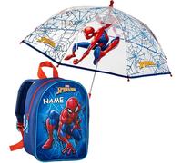 alles-meine.de GmbH 2 TLG. Set: Regenschirm + Kleiner - Kinder Rucksack - Spyderman - inkl. Name - Tasche - wasserfest & beschichtet - Kinderrucksack - 1 Fach - groß Kind - Junge..