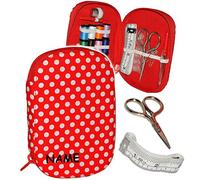 alles-meine.de GmbH 29 TLG. Set - gefülltes Reiseetui/Näh-Etui - mit Schere & Zubehör - Punkte weiß/rot - incl. Name - Grundausstattung - für zu Hause & die Reise Nadelet..