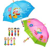 alles-meine.de GmbH 3-D Effekt Regenschirm - Elfe/Prinzessin & Blumen - Schmetterling - inkl. Name - Kinderschirm - Ø 70 cm - Holzgriff & Figuren - Stockschirm/Kinder -..