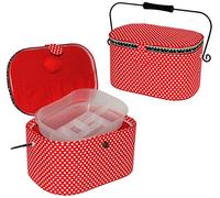 alles-meine.de GmbH 3 in 1 XL - Nähkorb/Utensilienbox/Schmuckkasten - rot mit weißen Punkten - mit extra Einsatz/herausnehmbaren Fach - groß - Nähkasten mit Metallhen..