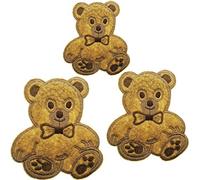 alles-meine.de GmbH 3 Stück Bügelbilder/Applikation/Aufbügler - 3D Effekt - süßer Teddybär - braun/Dunkelbraun - 5,8 cm * 5 cm - Aufnäher/gewebte Flicken - zum Aufbügel..