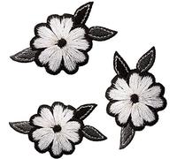 alles-meine.de GmbH 3 Stück Bügelbilder/Applikation/Aufbügler - Blumen Blüte - schwarz & weiß - 5,3 cm * 3 cm - Aufnäher/gewebte Flicken - zum Aufbügeln Aufkleben Aufnähe..