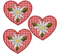 alles-meine.de GmbH 3 Stück Bügelbilder/Applikation/Aufbügler - Herz mit Edelweiß Blume - 6,2 cm * 5,4 cm - Aufnäher/gewebte Flicken - zum Aufbügeln Aufkleben Aufnähen - ..