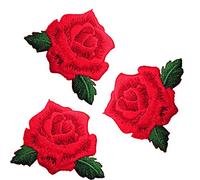 alles-meine.de GmbH 3 Stück Bügelbilder/Applikation/Aufbügler - Rosen Blüte - rot - 4,9 cm * 3,8 cm - Aufnäher/gewebte Flicken - zum Aufbügeln Aufkleben Aufnähen - Bügeln..