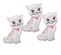 alles-meine.de GmbH 3 Stück Bügelbilder/Applikation/Aufbügler - süße weiße Katze - 5,2 cm * 3,7 cm - Aufnäher/gewebte Flicken - zum Aufbügeln Aufkleben Aufnähen - Bügeln ..