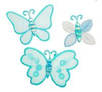 alles-meine.de GmbH 3 TLG. Set Bügelbilder - Bunte Schmetterlinge - blau - 4,5 cm * 2,9 cm - Aufnäher/Applikation/Aufbügler - gestickter Flicken - Bügelflicken/Hosenflick..