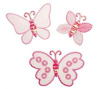 alles-meine.de GmbH 3 TLG. Set Bügelbilder - Bunte Schmetterlinge - rosa/pink - 4,5 cm * 2,9 cm - Aufnäher/Applikation/Aufbügler - gestickter Flicken - Bügelflicken/Hos..