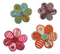 alles-meine.de GmbH 4 TLG. Set Blume - 3,7 cm - Bügelbild - Aufnäher Applikation mit Pailletten - Blumen Blüte grün orange lila rot bunt Blüten Aufbügler/Bügelbilder