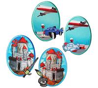 alles-meine.de GmbH 4 TLG. Set ovaler Flicken/Bügelbild - Flugzeuge/Ritter & Burgen - 8 cm * 10 cm - oval - Bügelbilder - Aufnäher zum Bügeln und Aufnähen/Applikation f..