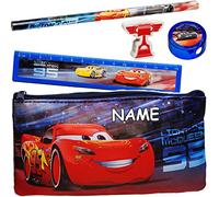 alles-meine.de GmbH 5 TLG. Schreibset Cars - Auto - Lightning McQueen - inkl. Name Bleistift + Lineal + Radiergummi + Spitzer + Stiftemappe - Federmappe/Kinder - Set für di..