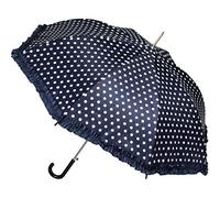alles-meine.de GmbH Automatik - großer - Regenschirm - Punkte - dunkel blau/Marine & weiß - mit Rüschen - Ø 104 cm - für Erwachsene & Kinder - Stockschirm - groß mit Griff - Au..