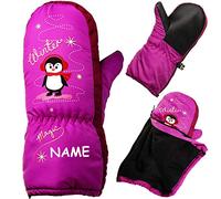 alles-meine.de GmbH Fausthandschuhe/Fäustlinge - mit langem Schaft + Reißverschluß - Größen: 1 bis 2 Jahre - lustiger Pinguin - lila/violett - inkl. Name - LEICHT anzuzie..
