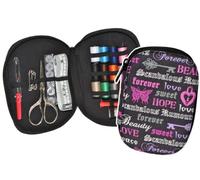 alles-meine.de GmbH gefülltes Näh-Etui Motiv - Love Forever Peace lila schwarz - Nähen Handarbeit Reiseset Nähset Nähetui für die Reise Komplett