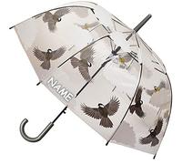 alles-meine.de GmbH großer XL - Regenschirm - Automatik - Wolken & Vögel - inkl. Name - durchsichtig & transparent - Ø 80 cm - Stockschirm mit Griff - durchscheinend - klar - Reg..