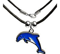alles-meine.de GmbH Kette - Delfin/Fisch - für Kinder & Erwachsene - Schmuck/Anhänger aus Metall - Tieranhänger - Edelstahl/Metall - Sterlingsilber/Silber - schwarzes..