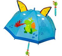 alles-meine.de GmbH Kinderschirm/Regenschirm Motivwahl Mädchen & Jungen - Drache & Ritterburg - 3D Effekt - Jungen Ø 73 cm - Kinder - Stockschirm - groß mit Griff - Holzgri..