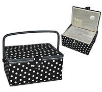 alles-meine.de GmbH Nähkorb XL groß - Punkte schwarz weiß/gepunktet - Nähkästchen Nähkasten - bunt Handarbeitskorb gepunktet Polka Dots für Frauen und Kinder