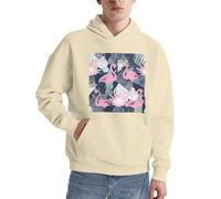 Alliya Herren-Kapuzenpullover mit pinkem Flamingo und Blättern, bequem, langärmelig, lässig, mit Tasche, für den täglichen Gebrauch, khaki, 3XL