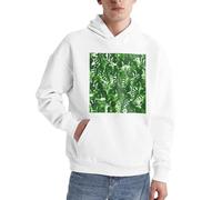 Alliya Monstera Deliciosa Herren-Pullover mit Bananen-Palmen-Motiv, für Erwachsene, bequem, langärmelig, lässig, mit Tasche für den täglichen Gebrauch, weiß, S