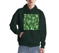 Alliya Monstera Deliciosa Herren-Pullover mit Bananen-Palmen-Motiv, für Erwachsene, bequem, langärmelig, lässig, mit Tasche für den täglichen Gebrauch, dunkelgrün, S