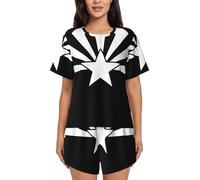 Alliya Schwarzer Damen-Pyjama mit Arizona-Flagge, kurzärmelig, Rundhalsausschnitt, Sommer-Shorts-Set, Heimkleidung, Pyjama, Schwarz , XXL Short