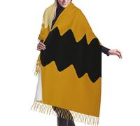 ALLiYa Senfgelber und schwarzer Kaschmir-Schal mit Quasten, vertikaler Stil, für tägliche Wärme, Schwarz , Einheitsgröße