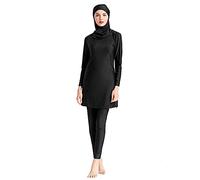 AllMonyba Frauen Muslim Modest Bademode 3 Stück Set Islamische Arabische Einfarbige Badeanzug Beachwear Burkini mit Badekappe