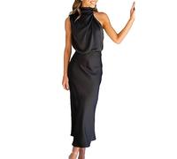 Alloaone Ärmelloses Damenkleid Aus Seide, Knöchellange Sommerkleider Black M