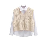 Alloaone Damen Kurz Strickpullover Ärmellos Lose Pullover V-Ausschnitt Tank Top, apricot vest, 36
