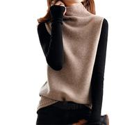 Alloaone Damen Wolle Rollkragenpullover Strickweste Frühling und Herbst Strick Lose Ärmellose Weste, As shown, 46