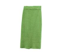 Alloaone Dicker Pulloverrock für Damen, elastisch, hohe Taille, plissierter Midi-Strickrock, Armygreen 60cm, 44