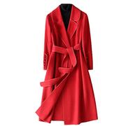 Alloaone Doppelseitiger Kaschmirmantel für Damen, lang, schmal, Wolle, stilvoll, mit einem Knopf, warmer Wollmantel, rot, 48