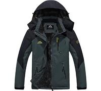 Alloaone Men's Warm Fleece Lining Hooded Snow Coat Mountain Waterproof Windproof Snowboarding Hiking Jacket Gray Black 3XL