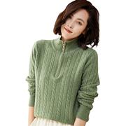 Alloaone Winter Damen Pullover Casual Half Zip Stehkragen Verdickte Zopfpullover Damen Wolle Mode Strick Top, As Shown3, M