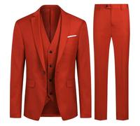 Allthemen Anzug Herren Slim Fit 3 Teilig Anzüge Modern Herrenanzug 3-Teilig Sakko Hose Weste Business Hochzeit Rot XL