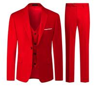 Allthemen Herren Anzug 3 Teilig Herrenanzug Slim Fit 1 Knopf Anzüge Hochzeit Business Sakko Weste Hose Rot XL