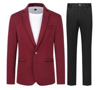 Allthemen Herren Anzug Stretch 2 Teilig Anzüge Slim Fit Business Hochzeit | 1 Knopf, Hochzeitsanzug Männer, Sakko Hose, Formelle, Revers, Einfarbig, Einreihiger, Komplett Set