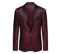Allthemen Herren Sakko Slim Fit Jacquard Blazer Glitzer Bunte Sakko Casual Smokingjacke Anzugjacke für Hochzeit Rot XL