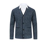 Allthemen Herren Strickjacke mit V Ausschnitt Gefüttert Cardigan mit Knöpfen Grobstrick Pullover Männer Warm Übergangsjacke Grau+Blau M