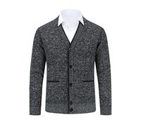 Allthemen Herren Strickjacke mit V Ausschnitt Gefüttert Cardigan mit Knöpfen Grobstrick Pullover Männer Warm Übergangsjacke Dunkelgrau XXL