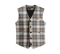 Allthemen Herren Weste Elegant Kariert Anzugweste V-Ausschnitt Weste Vintage Retro Vest Business Hochzeit Orange S