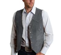 Allthemen Herren Weste Wildleder Anzugweste Western Cowboy Vest Vintage Retro Westen Ärmellos Elegant Grau M